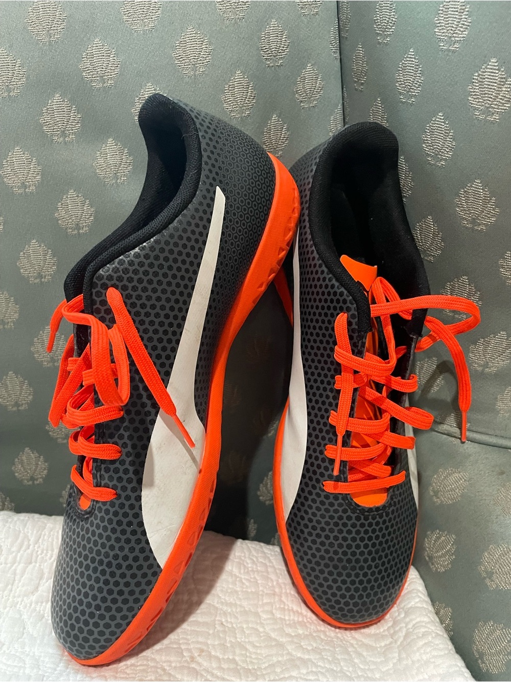 Puma Men's Athletic Turf Shoes in Black, Gray, White and Orange 10.5